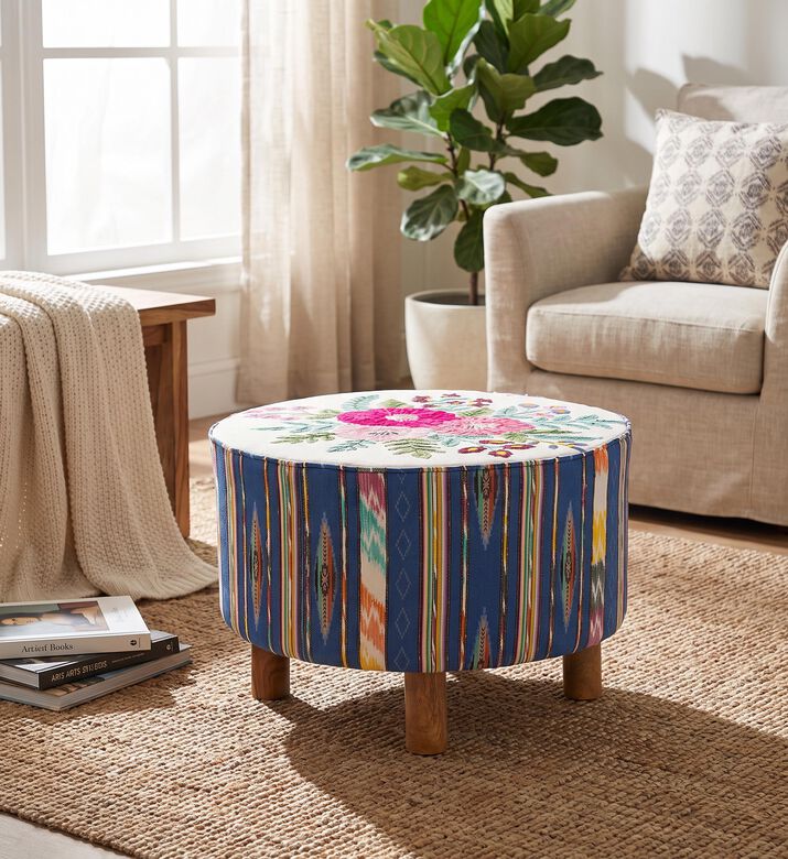 Home Deco and More Daffodil Mango Wood Ottoman, Packshot View