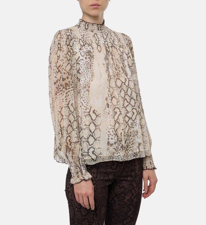 Ba and Sh Snake Skin-print Long-sleeve Blouse, Model View