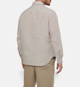 Maison Kitsune Embroidered Logo Pinstripe Shirt, Model View