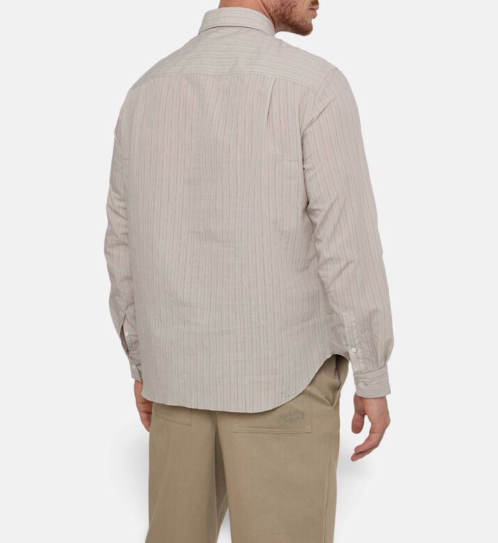 Maison Kitsune Embroidered Logo Pinstripe Shirt, Model View