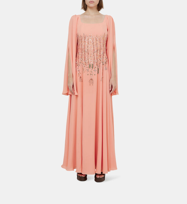 Rhinestones-embellished Square Neck Maxi Gown