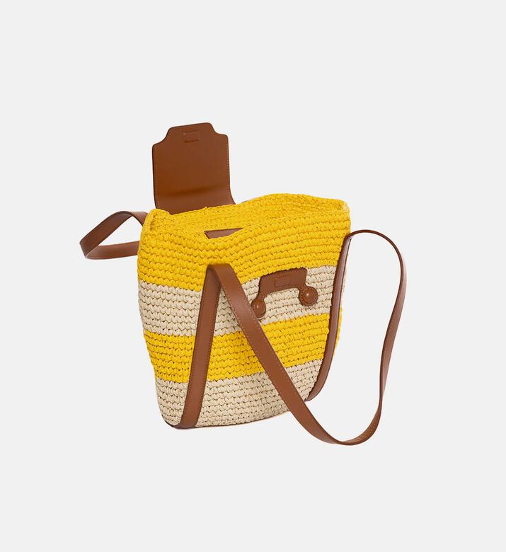 Trunkaroo Raffia Leather-trimmed Striped Small Tote Bag