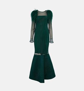 Savanna Eclipse Crystal Feather-trimmed Gown, Green, S-m, Packshot View
