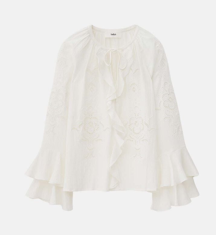 Floral-embroidery Long-sleeve Blouse