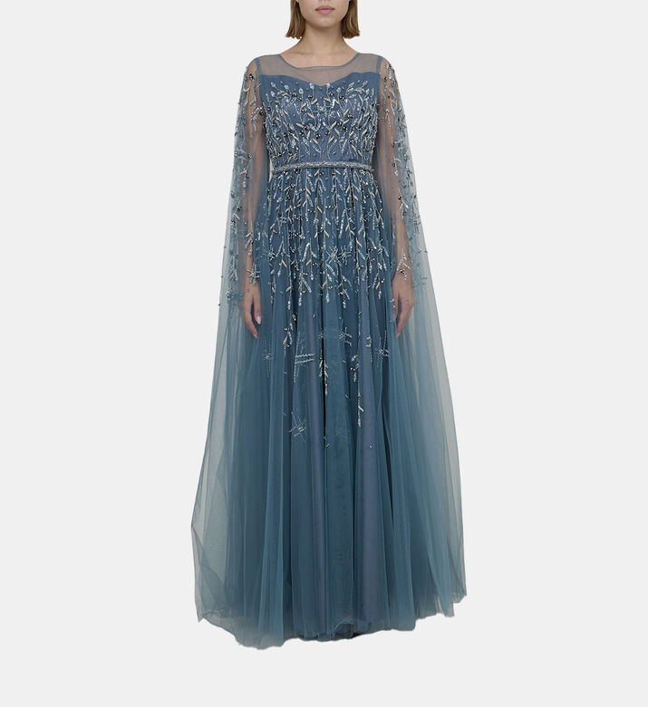 Sequin Bead Embellished Tulle Dress