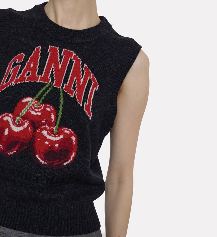 Ganni Logo-embroidery Straight Hem Vest, Model View