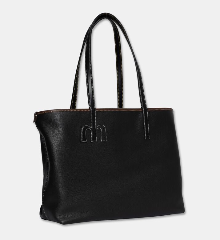 Mlouye Calf Leather Large Tote Bag, Black, Packshot View
