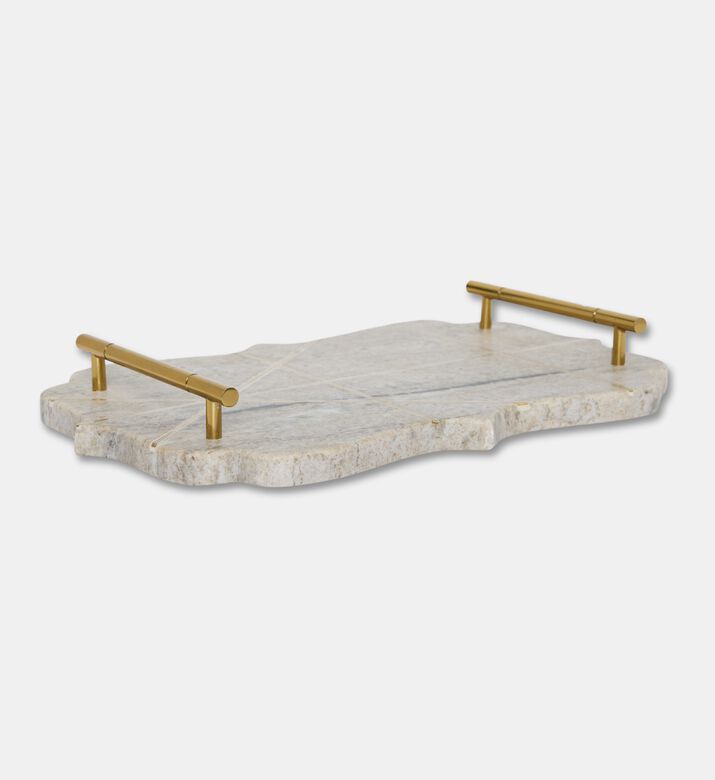 Tohfa Luxe Brass-inlaid Marble Serving Tray, Packshot View