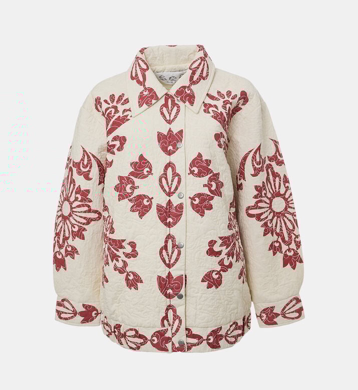 Floral-embroidery Button Closure Jacket