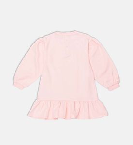 Teddy Bear Logo Ruffle Hem Long-sleeve Dress