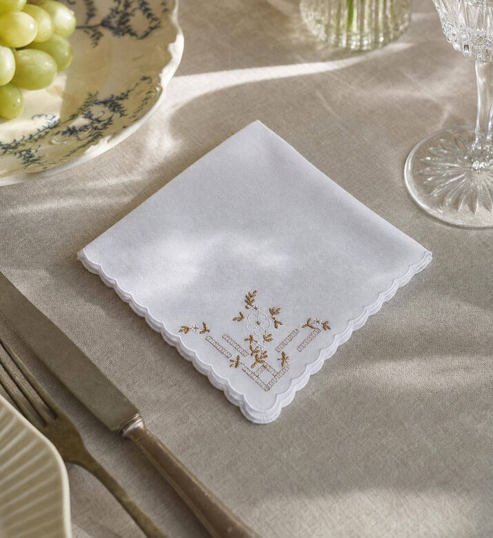 Linen Stories Geometric Embroidered Napkin, Model View
