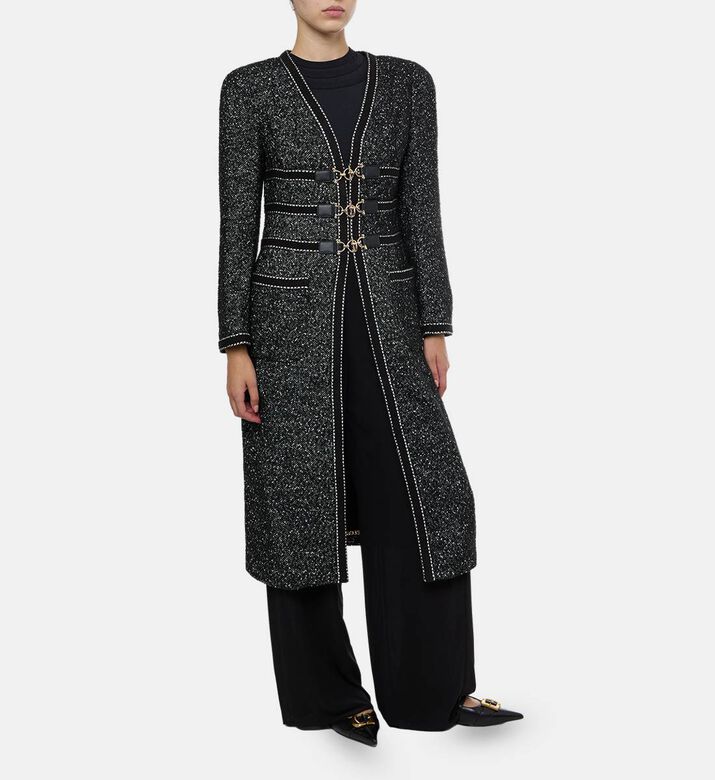 Edward Achour Paris Tweed Longline Buckle Jacket, Model View