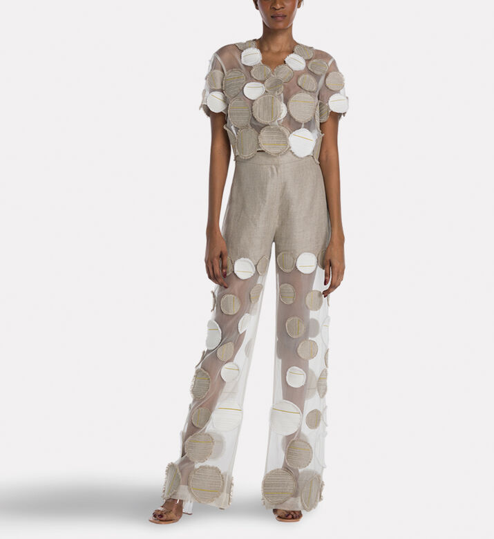 Savanna Sofia Silk Hemp Logo Appliqu&eacute; Cropped Jacket, Model View