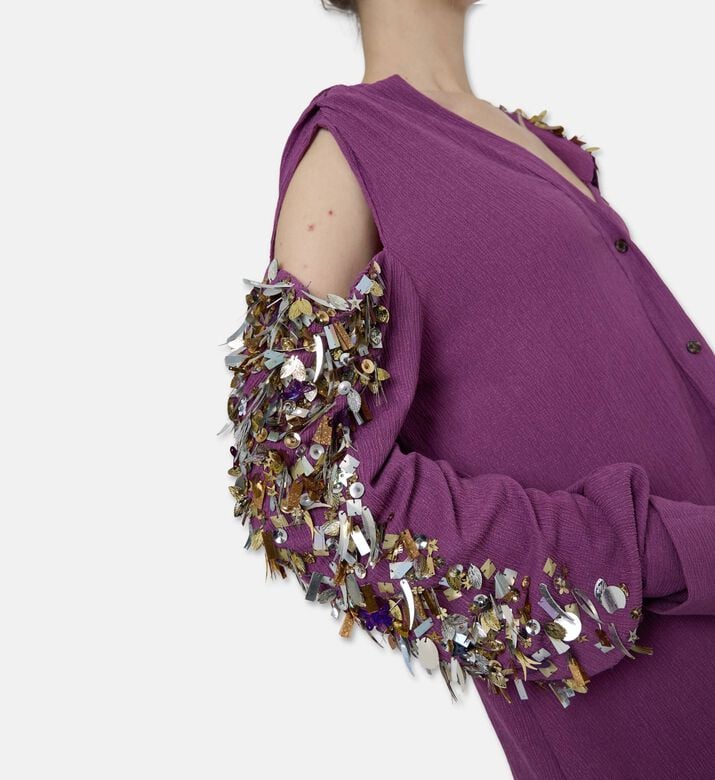 Dalia Al Azem Floral-sequined Maxi Shirt-dress, Model View