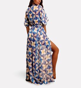 Karla Vivian Mediterranean Tile-print Open-front Shirt Dress, Model View