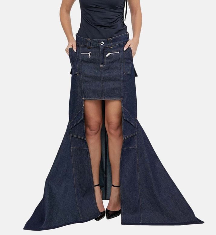 High-low Paneled Denim Cargo Skirt High-low Paneled Denim Cargo Skirt