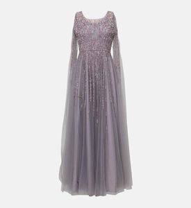 فستان بدون أكمام تول مزيّن بخرز