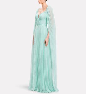 Michael Cinco Chiffon Pleated Scoop-neck Evening Dress, Model View
