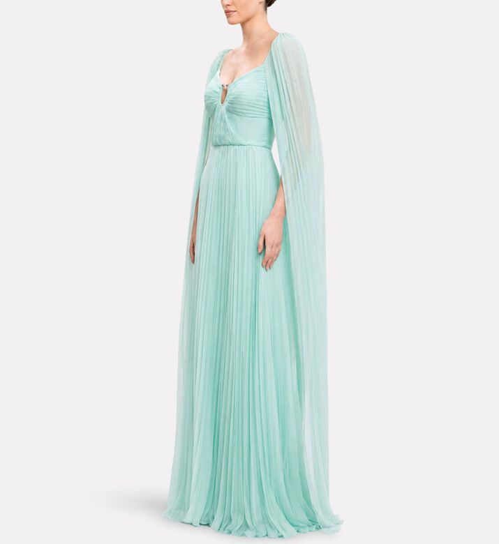 Michael Cinco Chiffon Pleated Scoop-neck Evening Dress, Model View