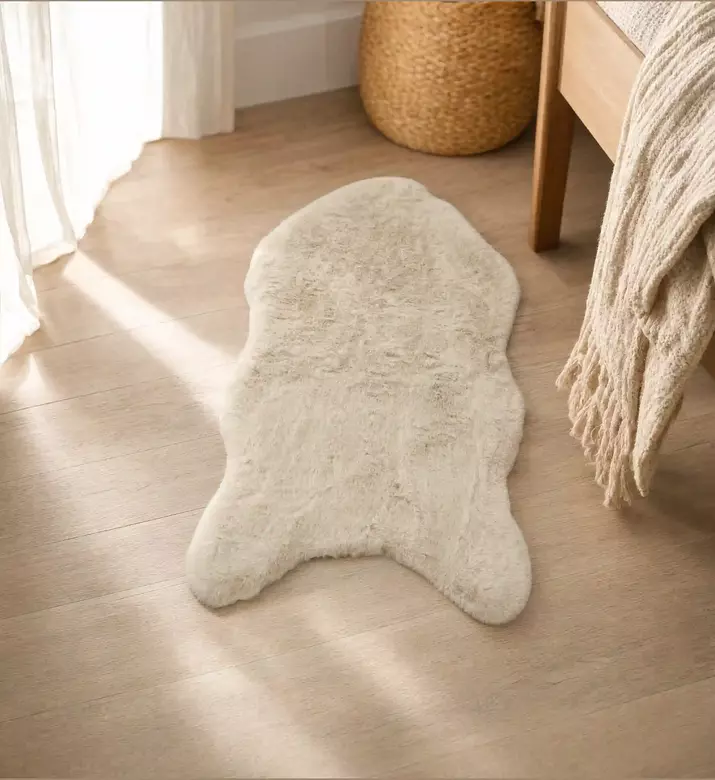 Kaemingk Faux Rabbit Fur Tufted Rug 50x90 Cm, Off-white, Model View