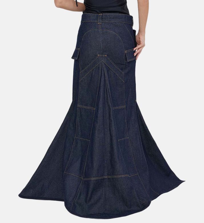 High-low Paneled Denim Cargo Skirt High-low Paneled Denim Cargo Skirt