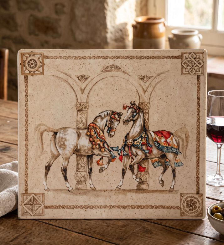 Gien Chevaux Du Vent Square Plate, Model View