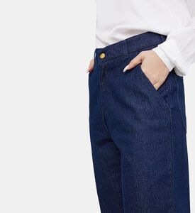 بنطال جينز بخصر عالي وساقين واسعتين