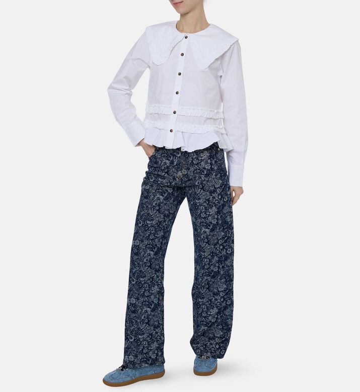 Ganni Floral Tapestry Wide-leg Jeans, Model View