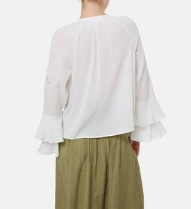 Ba and Sh Floral-embroidery Long-sleeve Blouse, Off-white, S, Model View