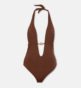 Leslie Amon Beaded Waist Tie Halter Bodysuit, Packshot View