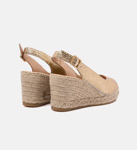 Gold Leather Peep Toe Wedge Sandals