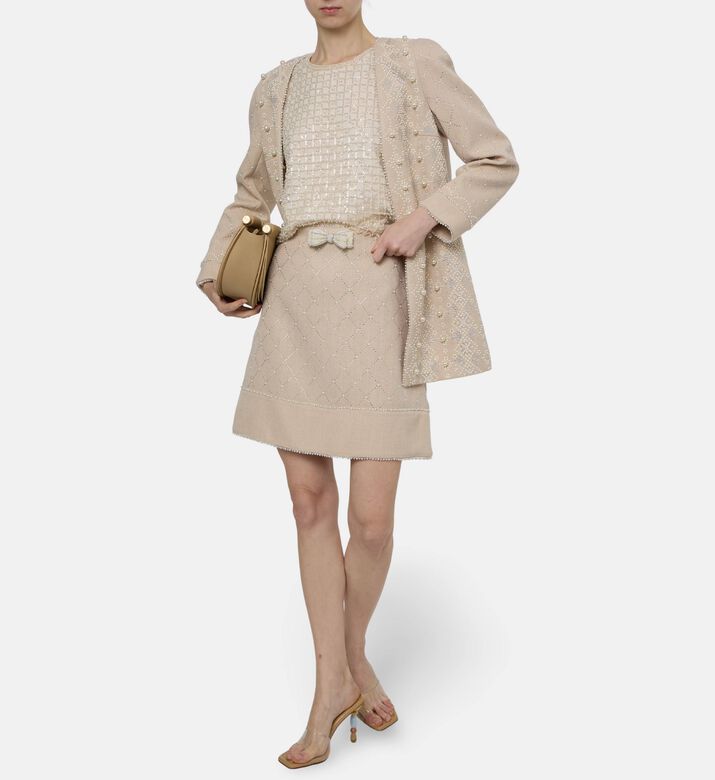 Edward Achour Paris Woven A-line Embellished Skirt, Model View