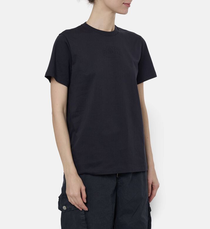 Ganni Logo-embroidery Short-sleeve T-shirt, Black, M, Model View