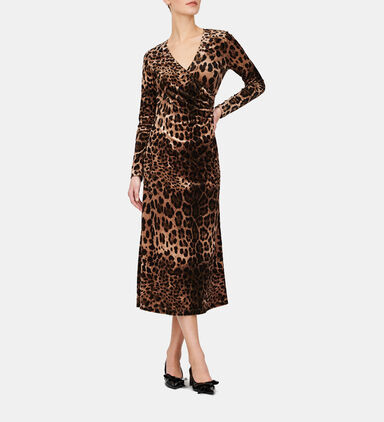 Animal-print Wrap Midi Dress