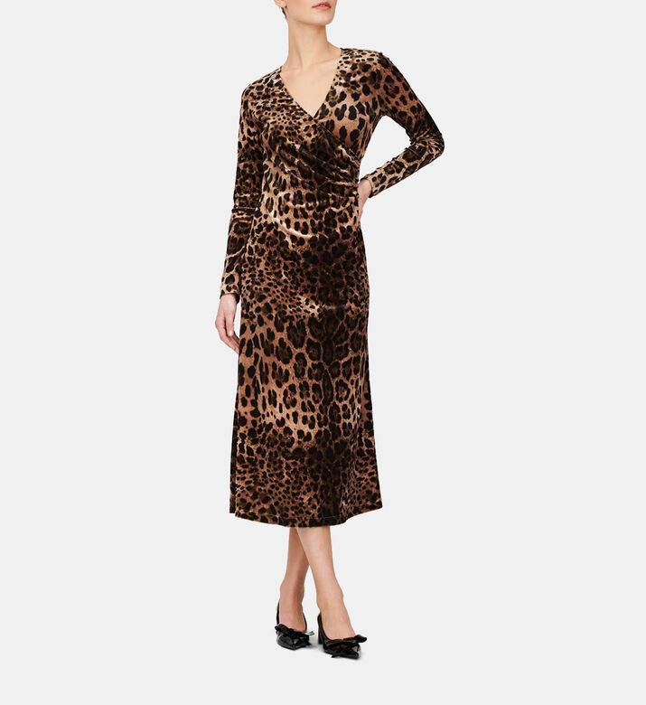 Animal-print Wrap Midi Dress