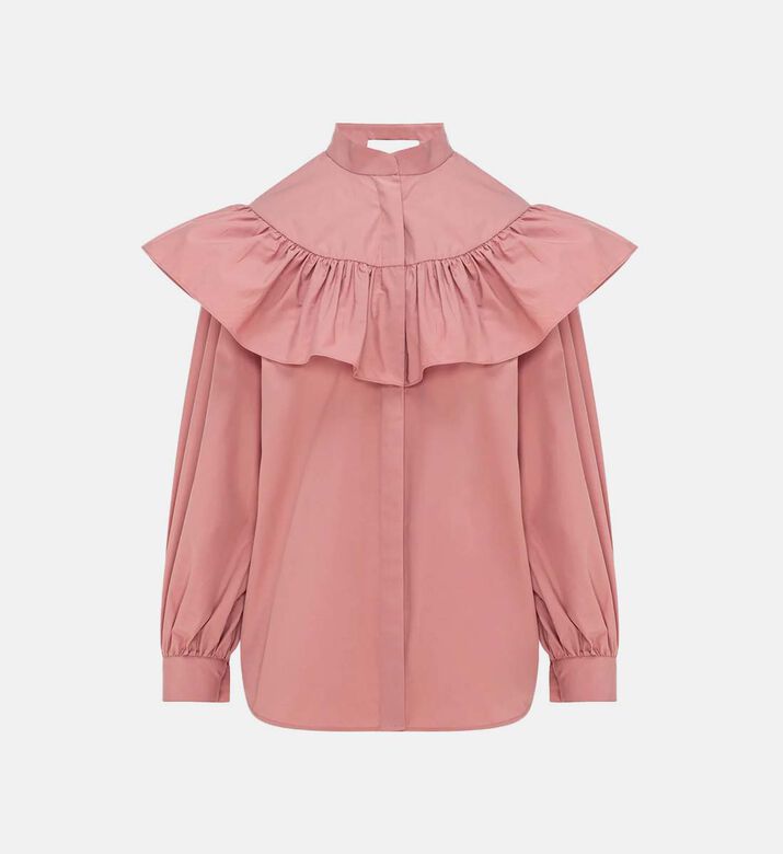 بلوزة بأكمام طويلة بياقة مكشكشة