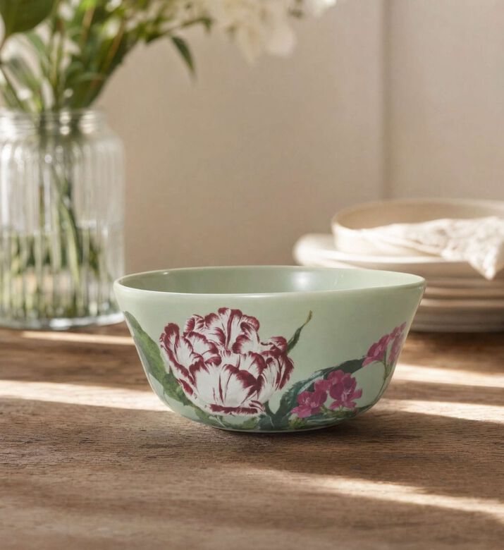 Essenza Ceramic Floral-print Bowl, Green, 12-cm, Model View