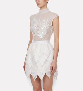 Savanna Beads Embellished High Neck Sleeveless Bodysuit, White, Xl, Model View