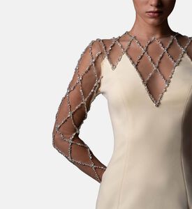 Jean Louis Sabaji Crystal-embellished Long-sleeve Gown, Model View
