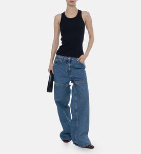 بلوزة قطن بدون أكمام مخططة بشعار