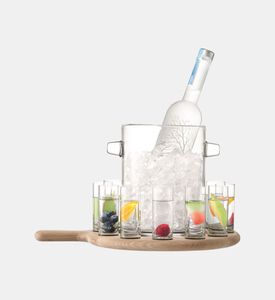 طقم تقديم فودكا شفاف ولوح من خشب البلوط بطول 38.5 سم