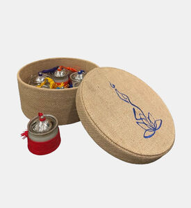 علبة هدايا مستديرة من قماش الجوت