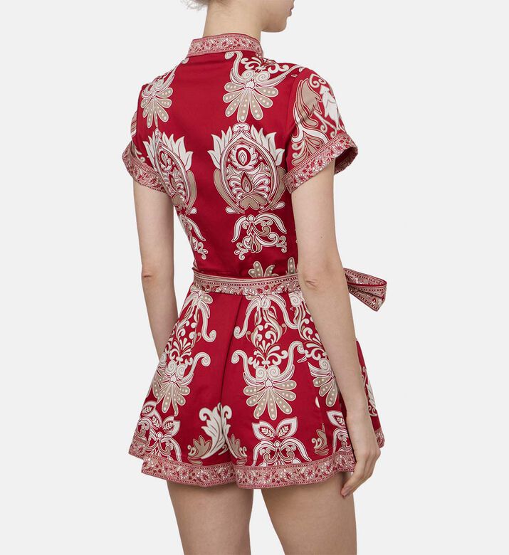 Ornamental-print Self-tie Mini Dress Ornamental-print Self-tie Mini Dress