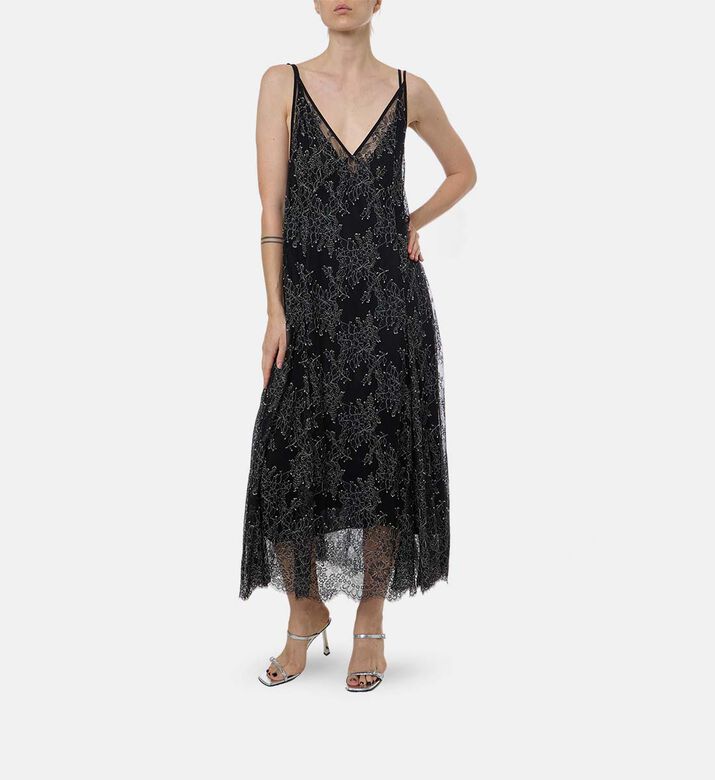 Floral-embroidery Sleeveless Dress