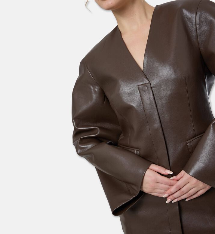 Nanushka Leather Puff Long-sleeve Jacket, Model View