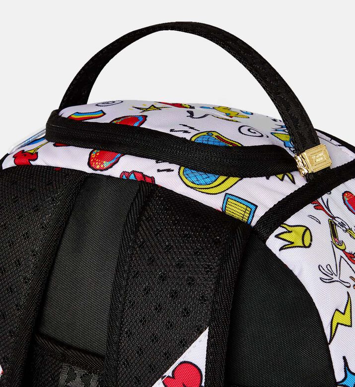 حقيبة ظهر فرو صناعي ورسومات غرافيتي