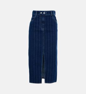 Pinstriped Front Slit Midi Skirt