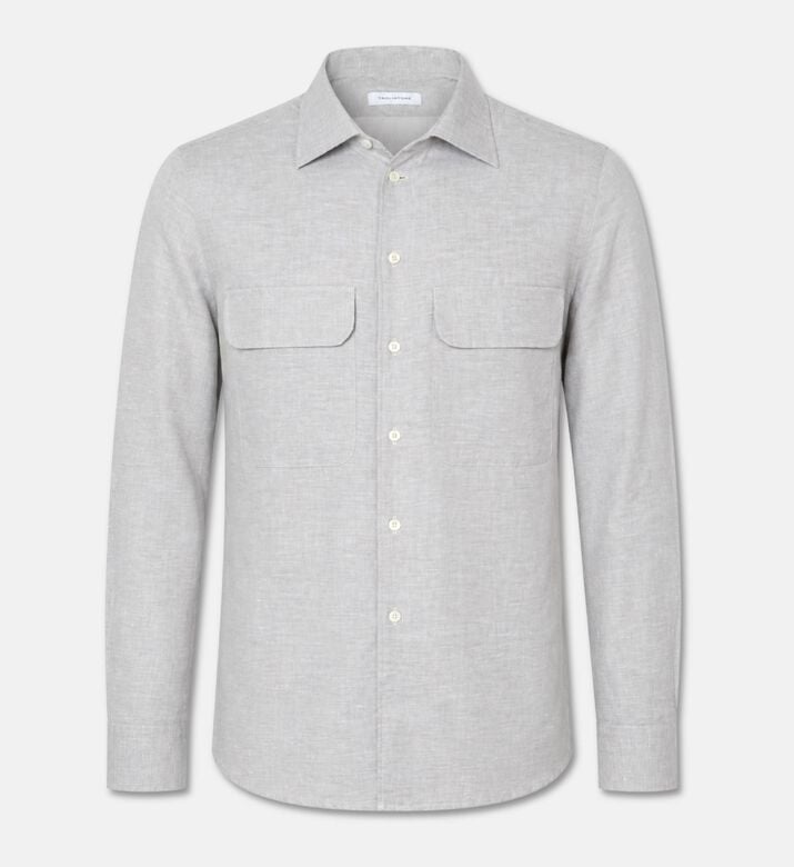 Tagliatore Linen-blend Long-sleeve Classic Shirt, Green, 45, Packshot View