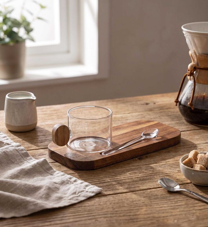 Estia Allure Glass Cup Tray Spoon, Model View