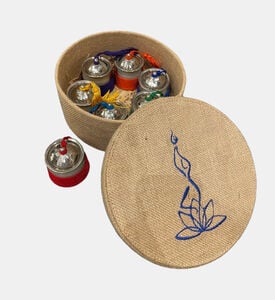 علبة هدايا مستديرة من قماش الجوت